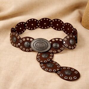 Vintage Boho Western Statement Belt – Brown Studded Concho Disc Belt